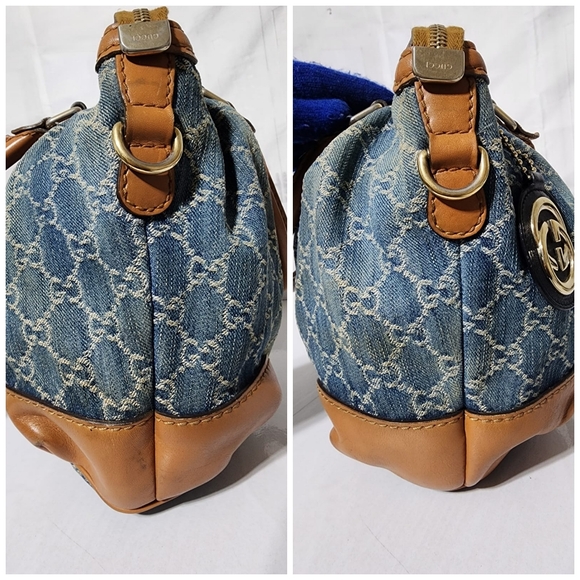 Gucci Denim GG and Leather Medium Sukey Top Handle Tote Bag Blue/Brown - Picture 9 of 16